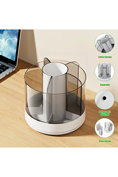 Choice1 White 360° Rotating Pencil Organizer Large Capacity Round Desktop Sto...