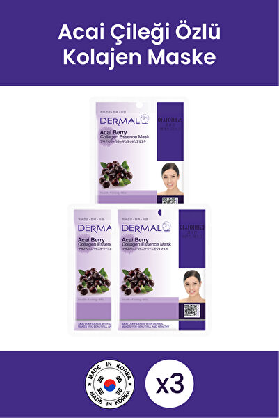 Dermal قناع ترطيب Acai Strawberry Extract - 23 جم 3 قطع