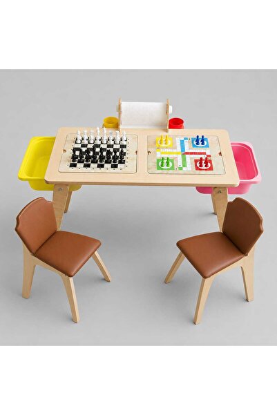 Asrimo mobilya Satranç ve Ludo Yüzeyli Katlanır Deri Döşemeli Çift Sandalyeli...