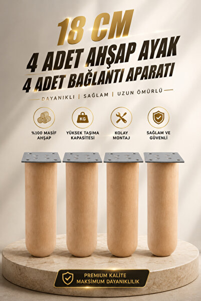 NZB Doğal Ahşap Silindir Ayak 18 cm Set Mobilya Koltuk Kanepe Sehpa Masa Ayağ...