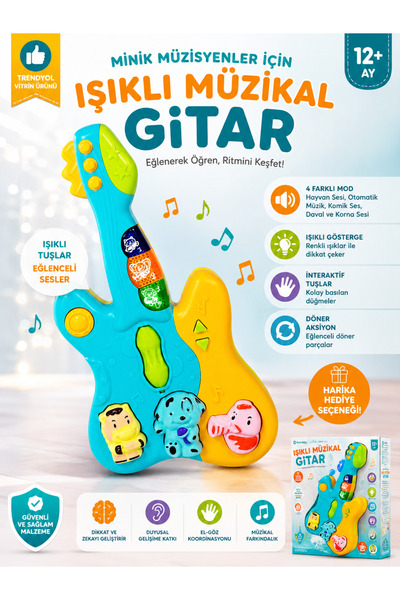 BALUMİ Işıklı Müzikal Gitar Bebek Oyuncağı 0-3 Yaş Eğitici Sesli Renkli Geliş...
