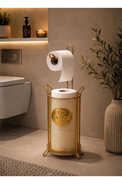 STATİKA HOME Fileli Ayaklı Gold Eskitme Rengi Tuvalet Kağıdı Düzenleyici Stan...