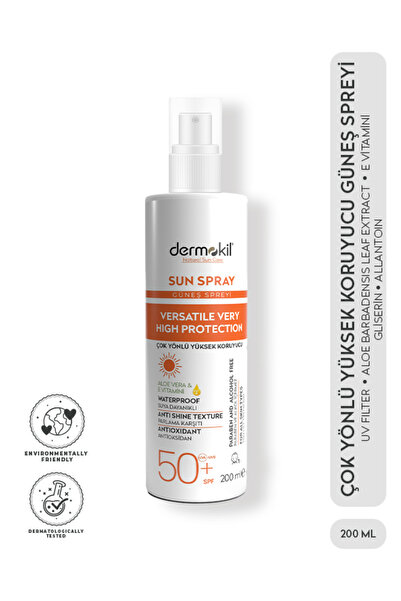 Dermokil Sun Spray Çok Yönlü Yüksek Koruyucu Güneş Spreyi 50+ SPF 200 ml