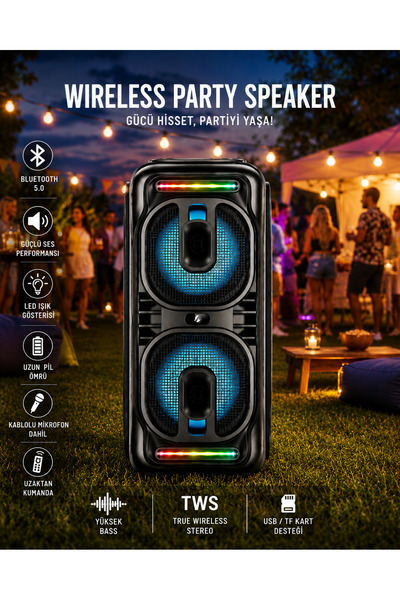 HZL KTS-1819 Siyah Bluetooth Hoparlör | RGB LED, Dahili Mikrofon, Kumandalı S...
