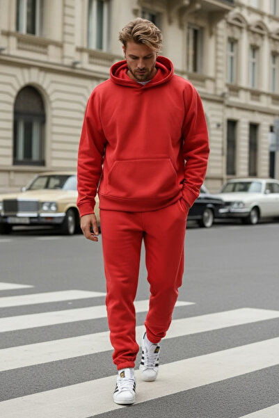 Runades Men's 3 Thread Oversized Kangaroo Pocket Elasticated Cuffs Sweatpants...