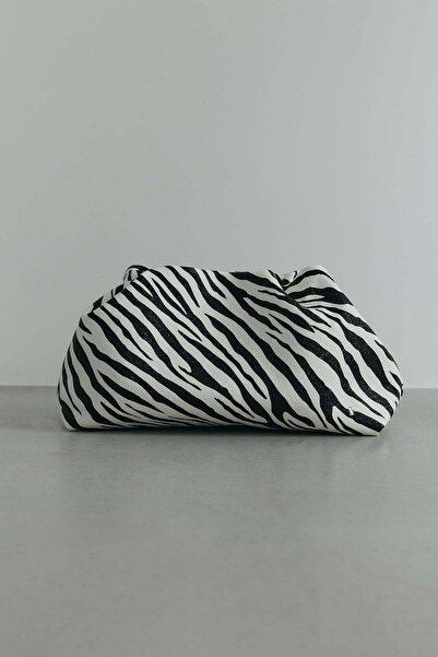 Suud Collection Beyaz Cove Zebra Büzgülü El Çantası