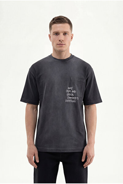 Machinist Tricou oversize pentru bărbați, imprimat, cu buzunar, negru