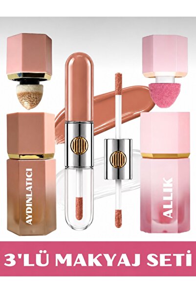 NUNUKO 3'lü Makyaj Seti (HIGHLIGHTER - RUJ - ALLIK)