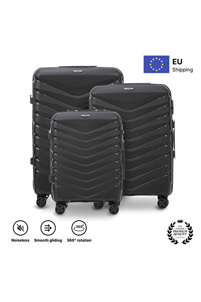 wings Set de 3 valize PHOENIX 2.0 S M L 20 " 24 " 28 " NEGRE din Polipropilenă