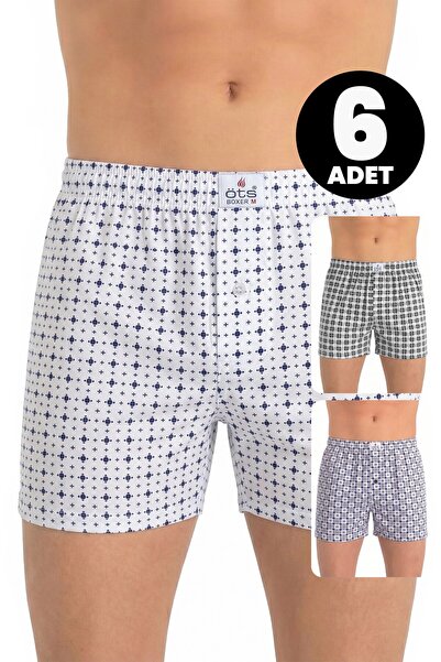 Öts 6'lı Erkek Boxer Desenli, Düğmeli (%100 Pamuk)