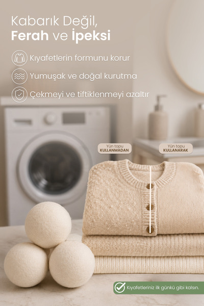 LaPatria 3 ADET XXXL YÜN ÇAMAŞIR KURUTMA MAKİNESİ TOPU - 1 ADET KESE- 4 ADET ESANSİYEL YAĞ 10ML