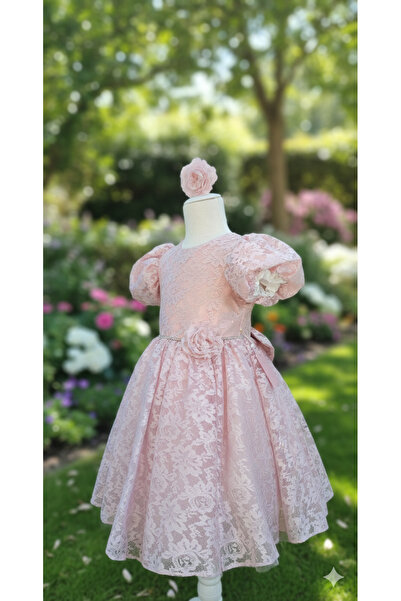 Neva Baby Boutique فستان سهرة أنيق من الدانتيل المنفوش باللون الوردي للفتيات ...
