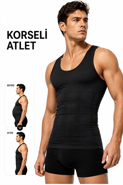 elilom Corset pentru bărbați negru, model pentru abdomen și piept, pentru rid...