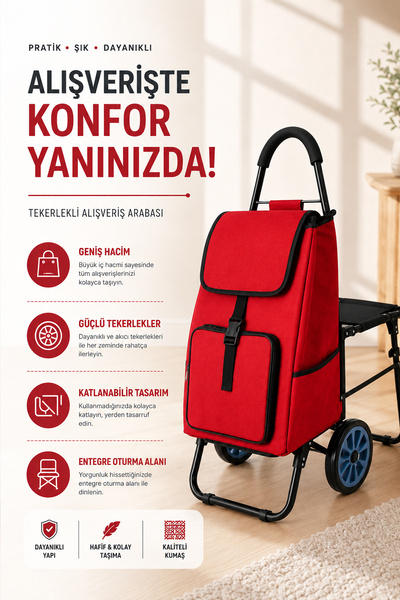 Vadi Sessiz Tekerlekli Su Geçirmez Çantalı Oturmalı Alüminyum Gövdeli Katlana...