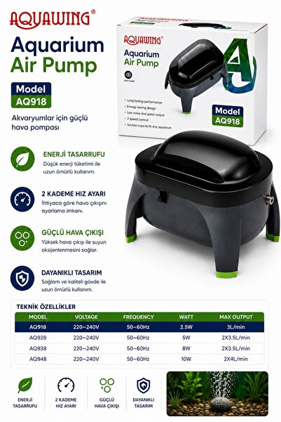 Aquawing AQ918 Tek Çıkışlı 2 Kademeli Akvaryum Hava Motoru 3W A+