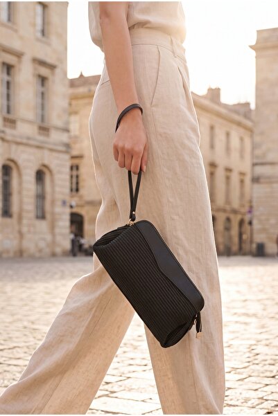 Marjin Kadın İç Cepli Hasır Görünümlü Clutch & Portföy El ve Omuz Çantası Ama...