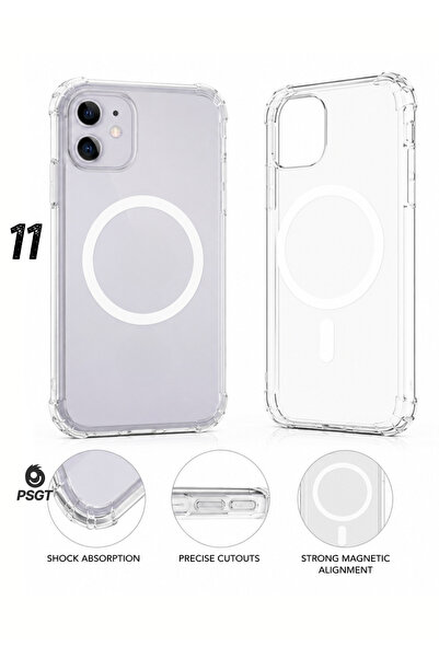 PSGT Apple (ıphone 11 ) Kılıf Magsafe Wireless Şarj Destekli Şeffaf Kapak Mag...