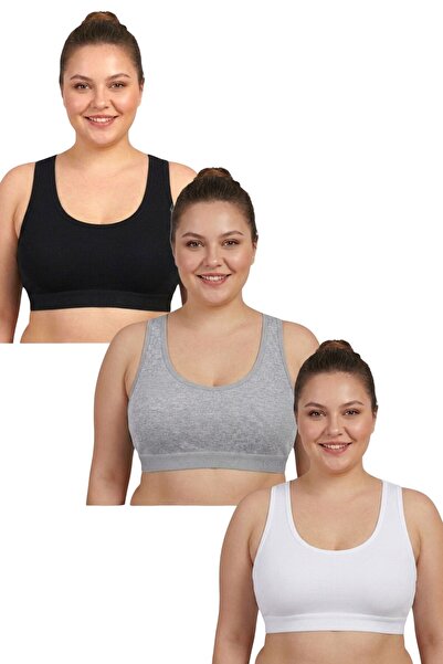 Fanilam Women's Ribbed Thick Strap Padded Plus Size Bustier Set of 3 - 100% C...