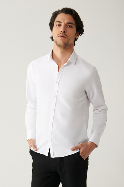 Avva Cămașă albă pentru bărbați, din bumbac, ușor de călcat, slim fit A41Y2237