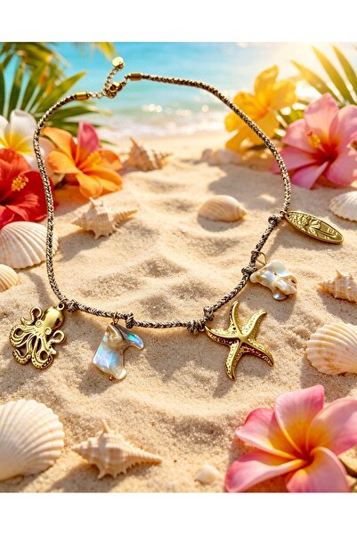 ayoljewelry Sand Color String Charm Necklace – Seashell & Star Detailing