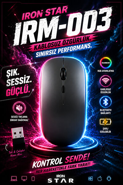 IRONSTAR MOUSE - KABLOSUZ MOUSE - WİRELESS MOUSE - BLUETOOTH MOUSE - ŞARJLI M...