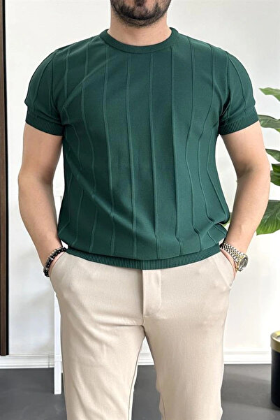 Edwox Men's Crew Neck Patterned T-Shirt Green Edw260