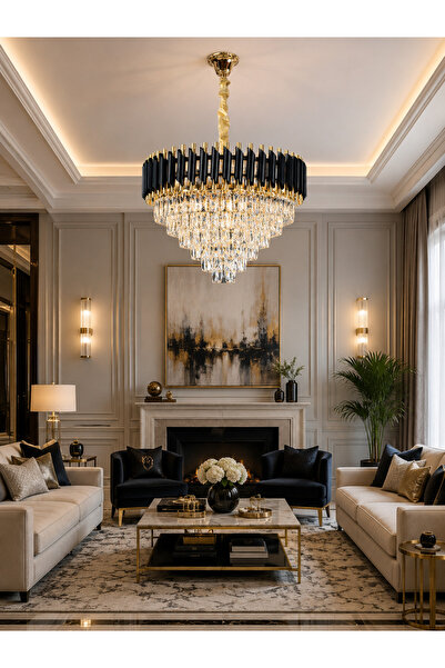 Led YENİ 60 CM KRİSTAL LÜX SALON AVİZE KASA GOLD