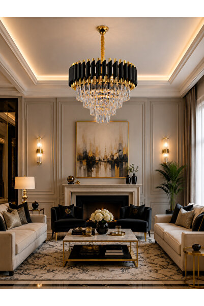 Led YENİ MODEL 40 CM KRİSTAL LÜX SALON AVİZE GOLD RENK