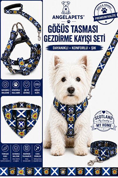 Angelapets Adjustable Printed Scarf, Chest Harness and Travel Strap Set World...
