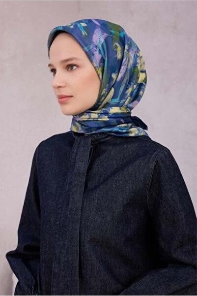 Belli Tivil Pure Silk Scarf Ist 4217 - 80 Navy Blue Floral Pattern