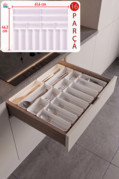color house Beyaz Renk 16 Parça Kaşıklık Sert Plastik Organizer Düzenleyici M...