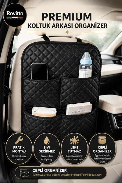 Rovitto Premium Koltuk Arkası Düzenleyici - Araç Içi Organizer - Bölmeli - De...