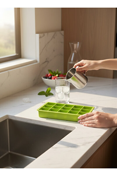 HOLLYHOME Silicone Cube Ice Mold Green Ice Tray 19X22Cm (15 Compartments 3X3X...