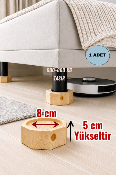 iDekor Robot Süpürge İçin Doğal Ahşap Baza Yükseltici ”5 cm Yükseltir, Çap 8 ...