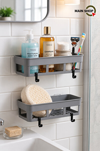 MAİN SHOP 2'li Yapışkanlı Mutfak ve Banyo Rafı - Delme Gerektirmeyen Duvar Ra...