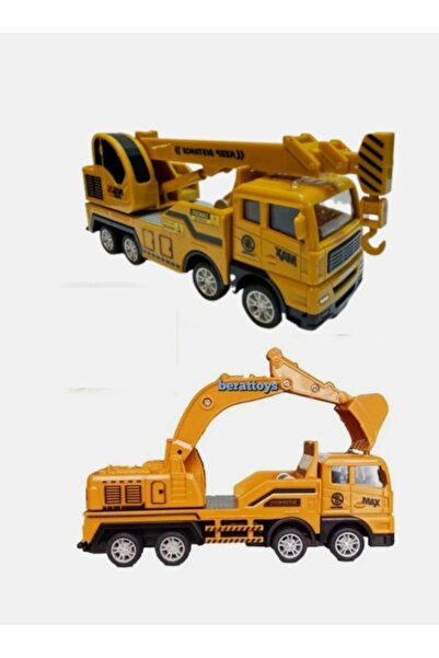 berattoys Oyuncak Kamyon Vinç Kırılmaz 2 Li Iş Makinaları 17cm Sürtmeli Iş Ar...