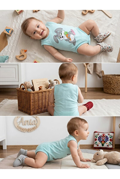 meyastore Baby Badi Snap Fastener Sleeveless Rabbit Print