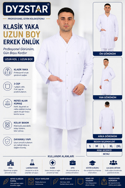 Generic Brand Classic Collar Long Length Long Sleeve Men's Apron |   Work Apr...