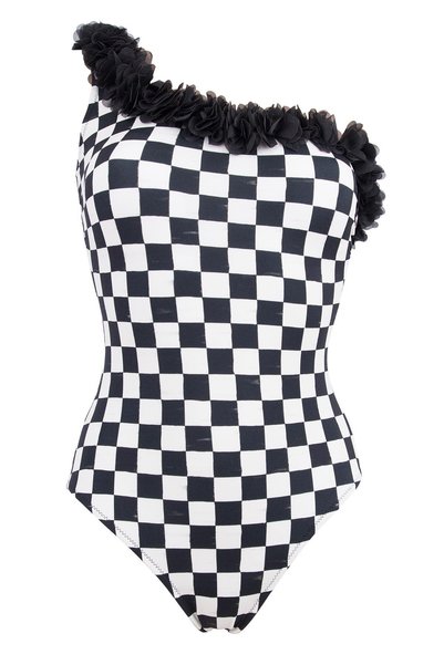Lovekini Beachwear Queen Bw|b Floral Black and White Checkerboard Patterned C...