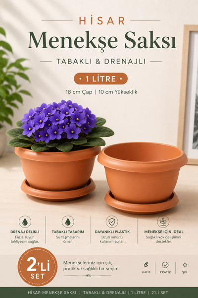 ToXA Menekşe Saksı 1 Litre Kahverengi No2 Tabaklı Plastik Villa Menekşe Saksı...
