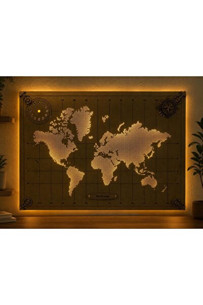 STUDYO YORA Işıklı Dünya Haritası Tablo LED Duvar Dekoru 45x65 cm