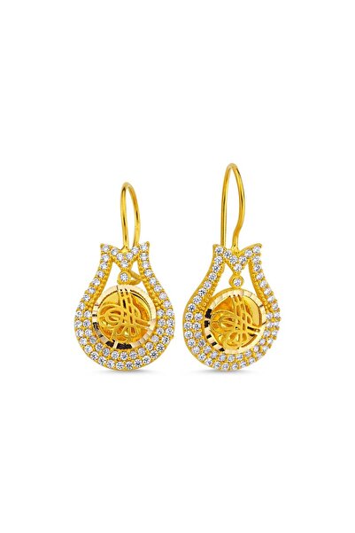 Sembol Gold Altın Tuğralı Küpe Lale Tasarım