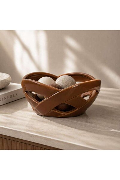 PAN HOME Zane Ceramic Ribbon Bowl 19.9x9.4cm - Brown