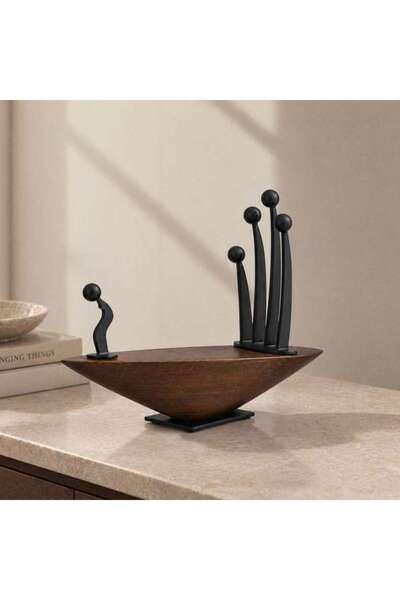 PAN HOME Kishtee Metal Wood Boat Human Decor Sculpture 28x9x20.5cm - Black