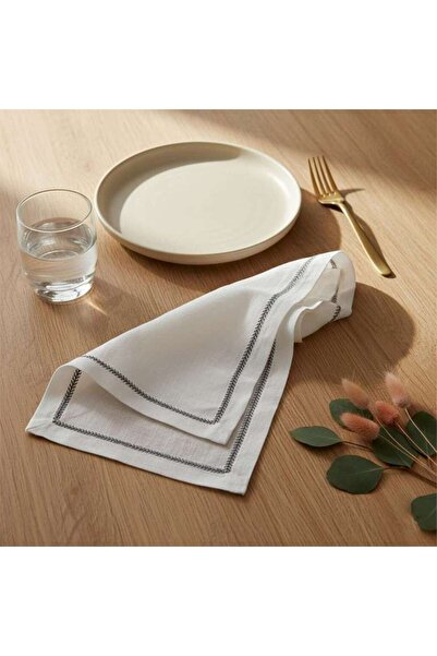 PAN HOME طقم مناديل مطرزة من ألينتا 6 قطع 45x45 سم - رمادي