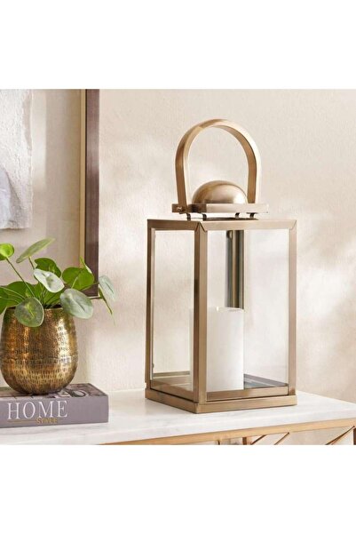 PAN HOME فانوس معدني فريدة 20×20×41 سم - ذهبي