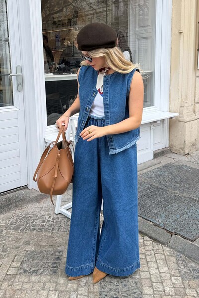 İKİKIZ Kadın Lacivert Denim Yelek