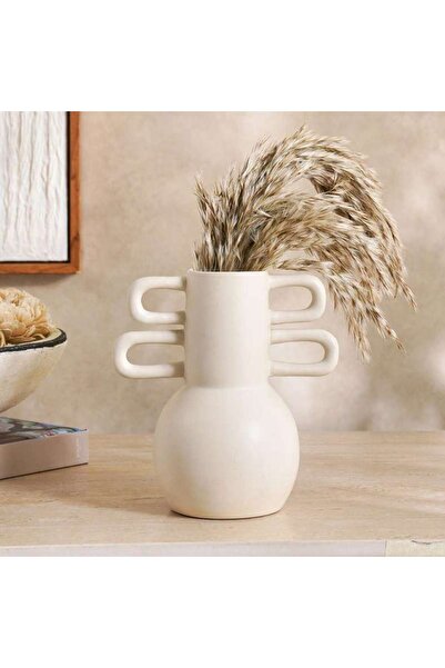 PAN HOME Martina Ceramic Vase With Handles 14x16cm- White