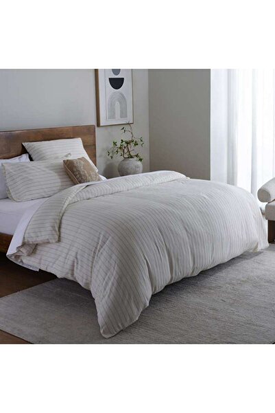PAN HOME Sanctuary Linen Broadway Stripe 3-piece King Duvet Cover Set 230x220...