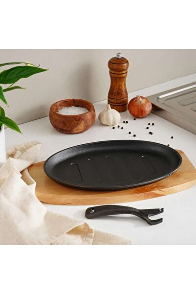 PAN HOME Ferric Cast Iron Sizzler W/tray Black 32cm